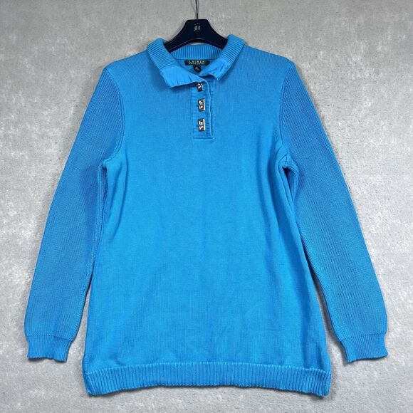 Lauren Ralph Lauren Sweater Womens X-Large Blue Cable Knit High Neck Sweater - Picture 1 of 8